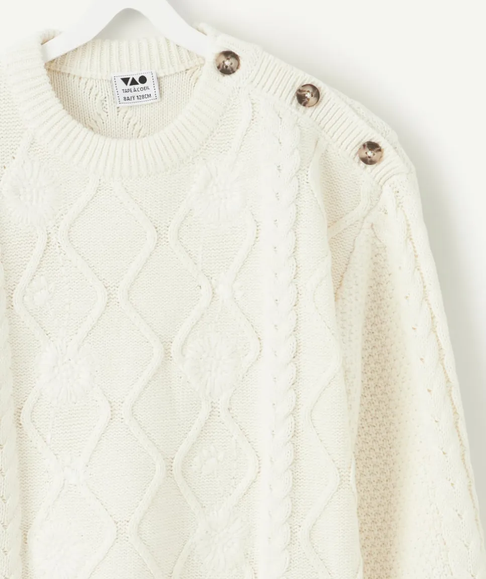 Pull fille blanc torsadé avec boutons