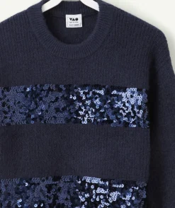 Pull fille bleu avec paillettes