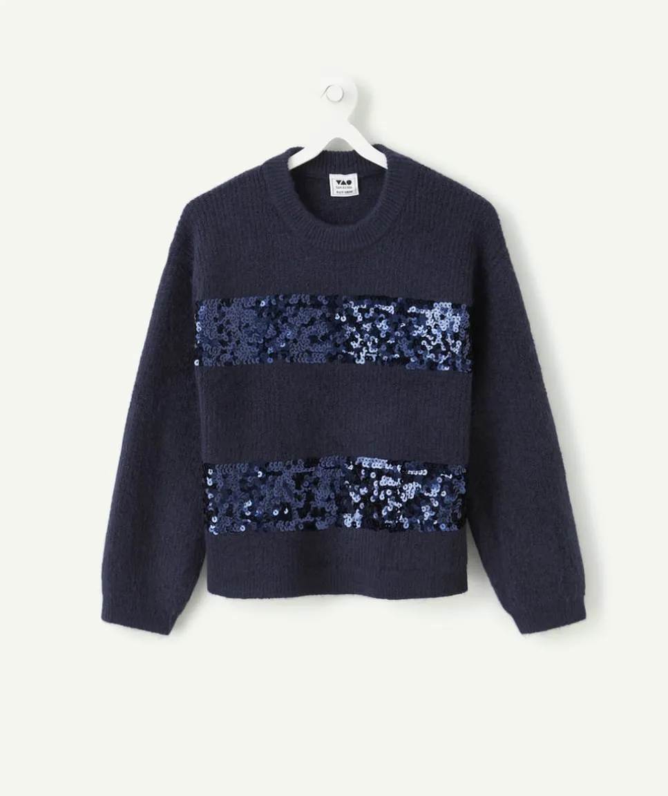 Pull fille bleu avec paillettes