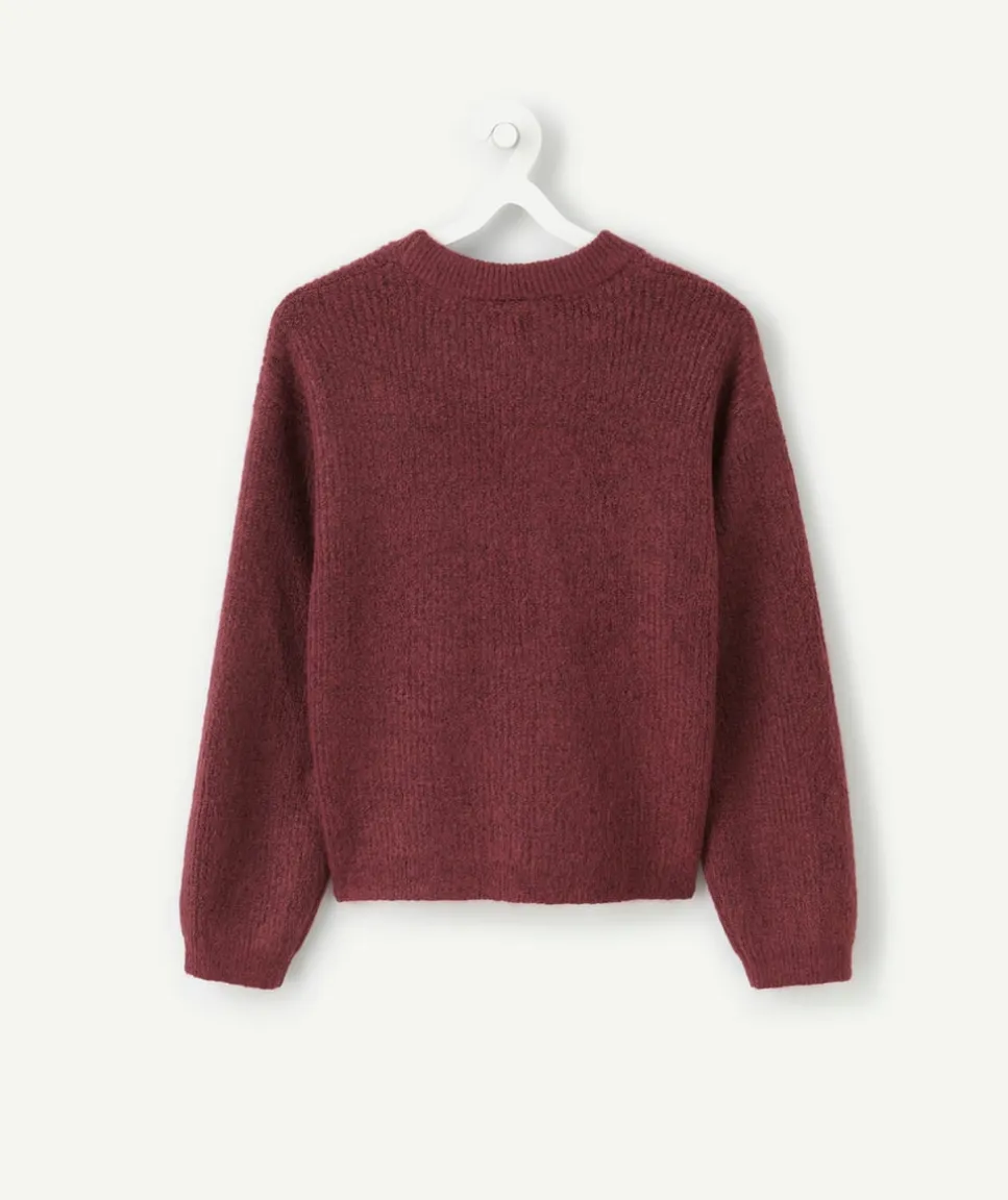 Pull fille bordeaux avec paillettes