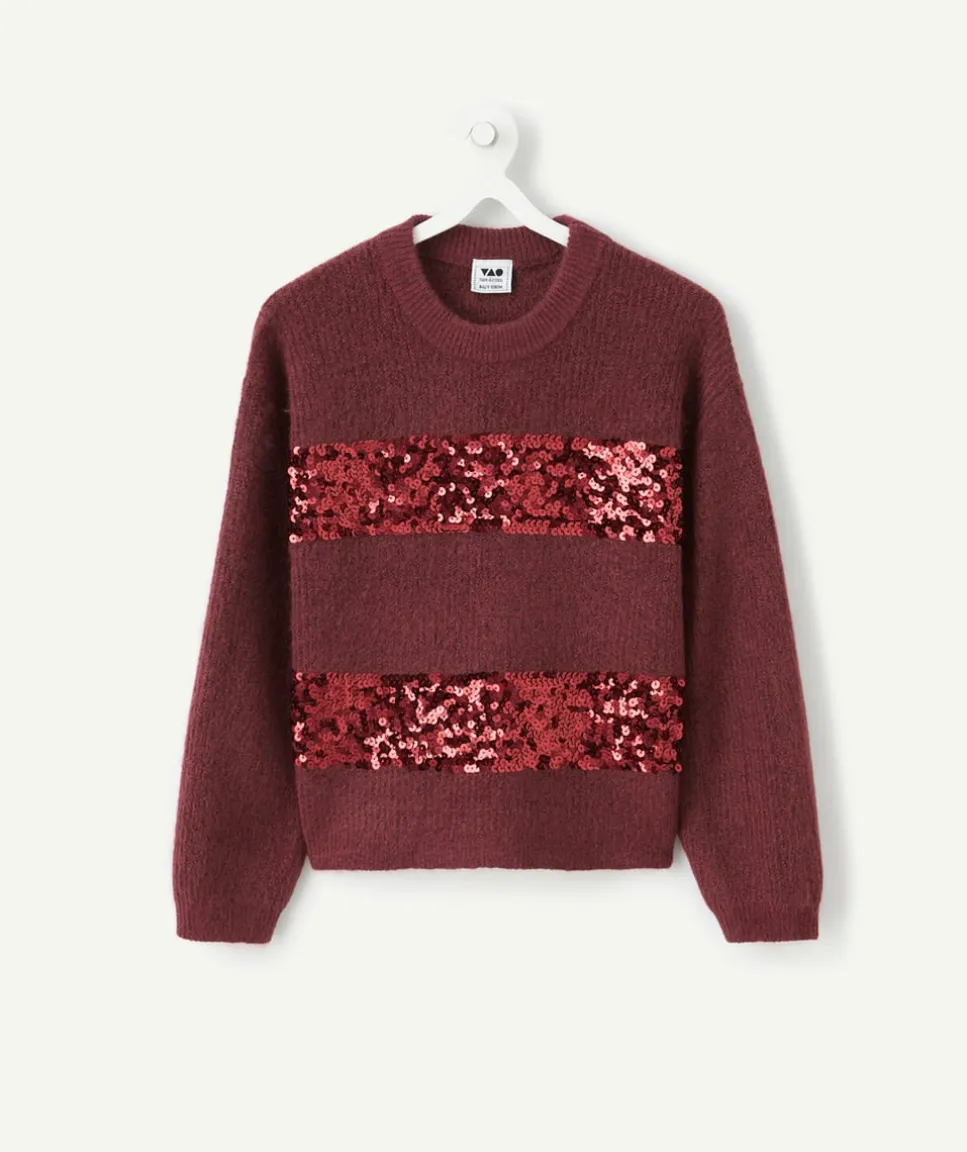 Pull fille bordeaux avec paillettes