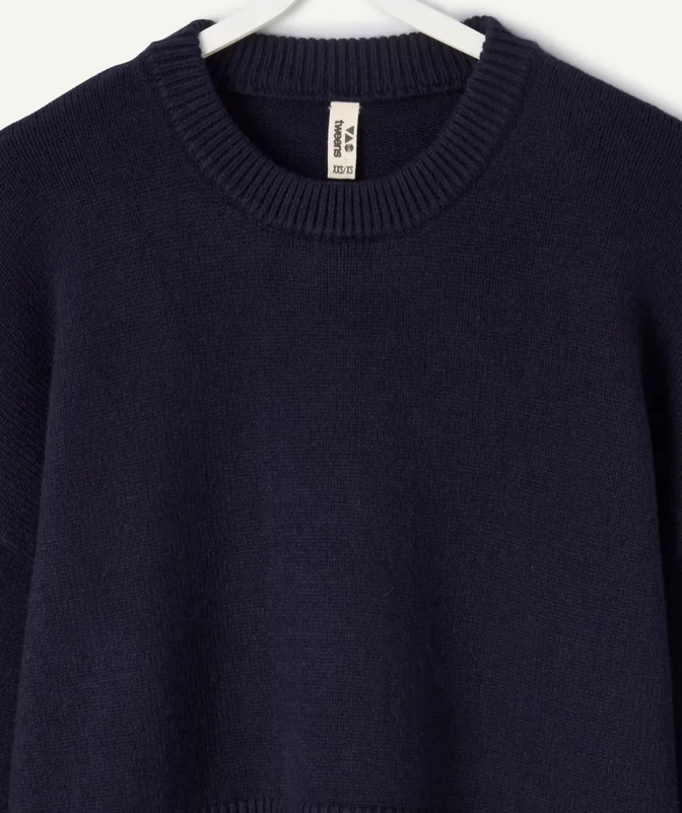 Pull fille court bleu marine