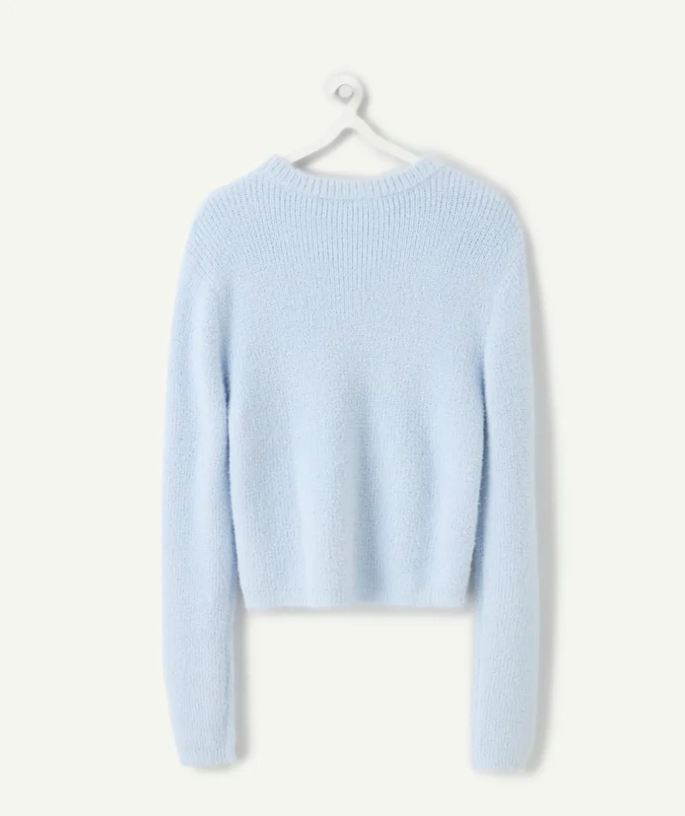 Pull fille droit bleu clair