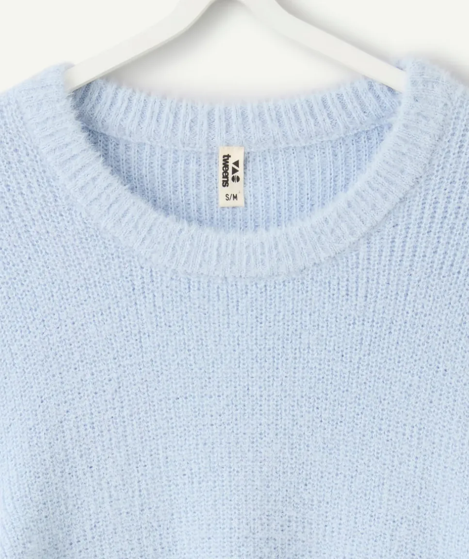Pull fille droit bleu clair