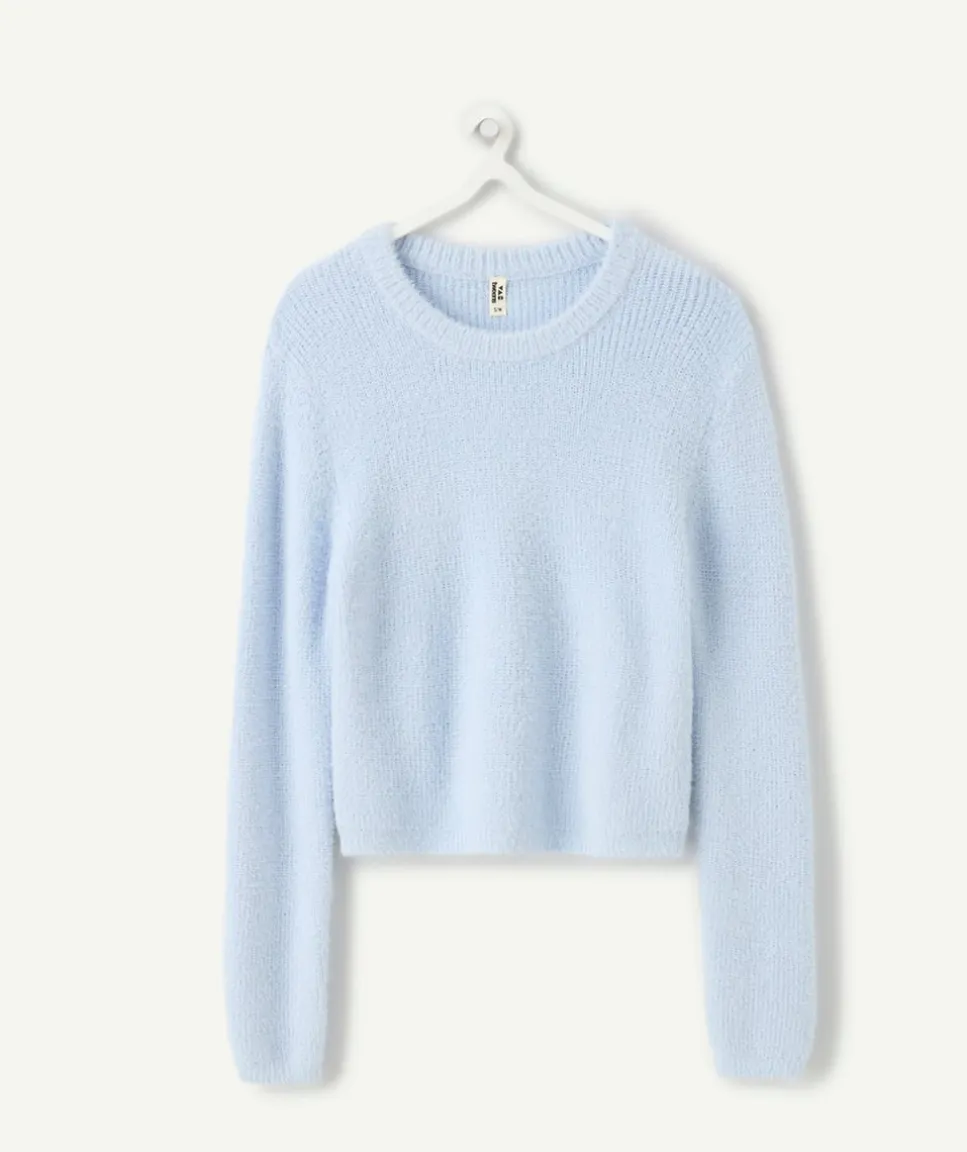 Pull fille droit bleu clair