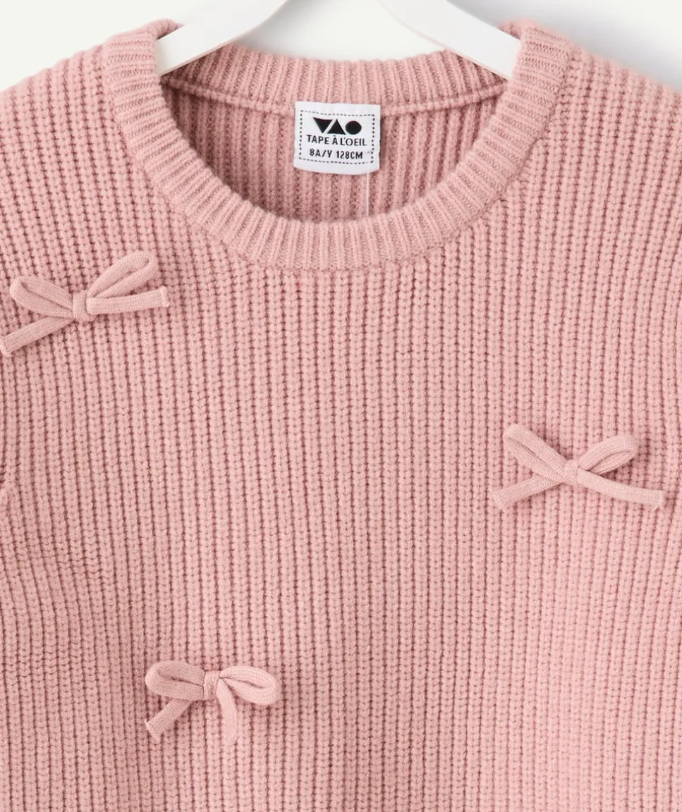 Pull fille droit rose noeuds décoratifs
