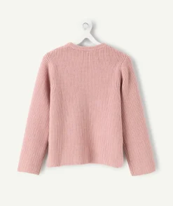 Pull fille droit rose noeuds décoratifs