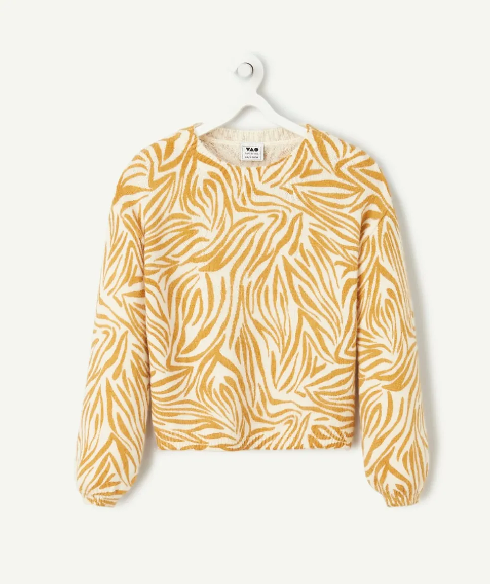 Pull fille imprimé moutarde et blanc