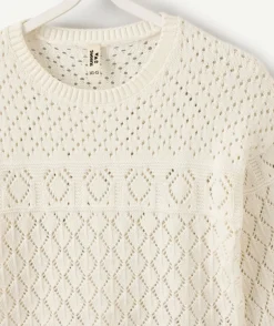 Pull fille maille ajourée écru