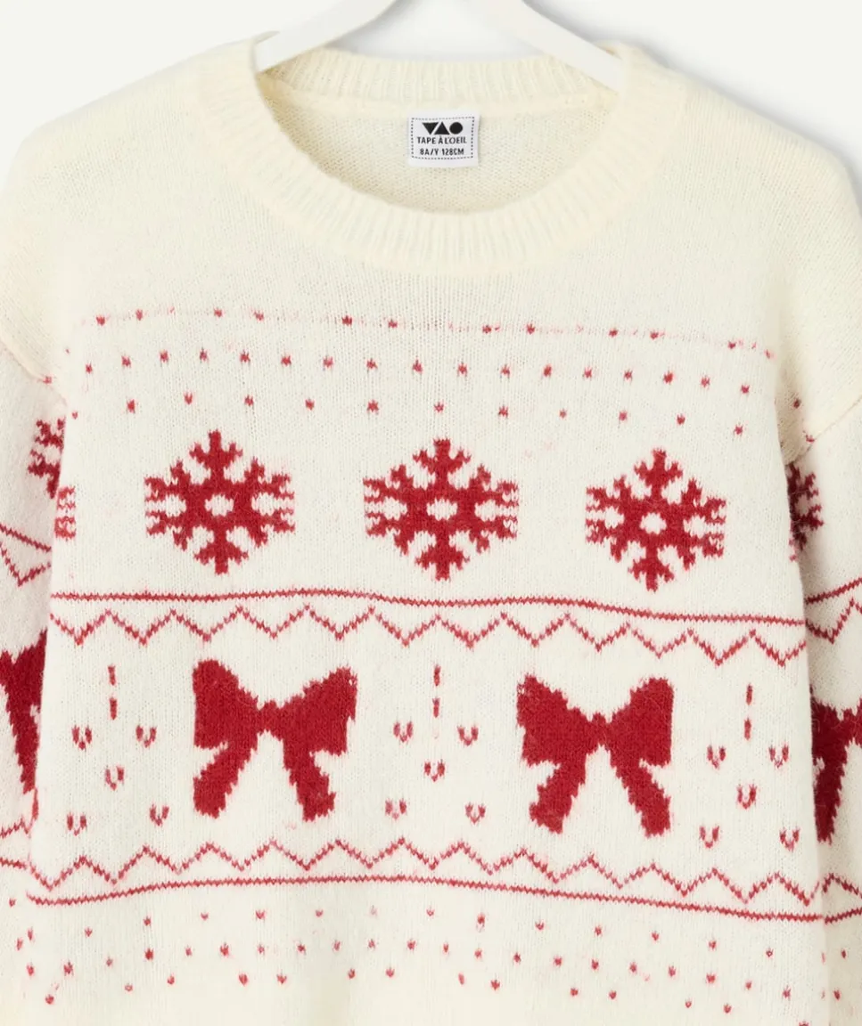 Pull fille motif noël blanc