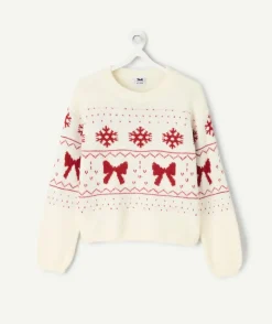 Pull fille motif noël blanc