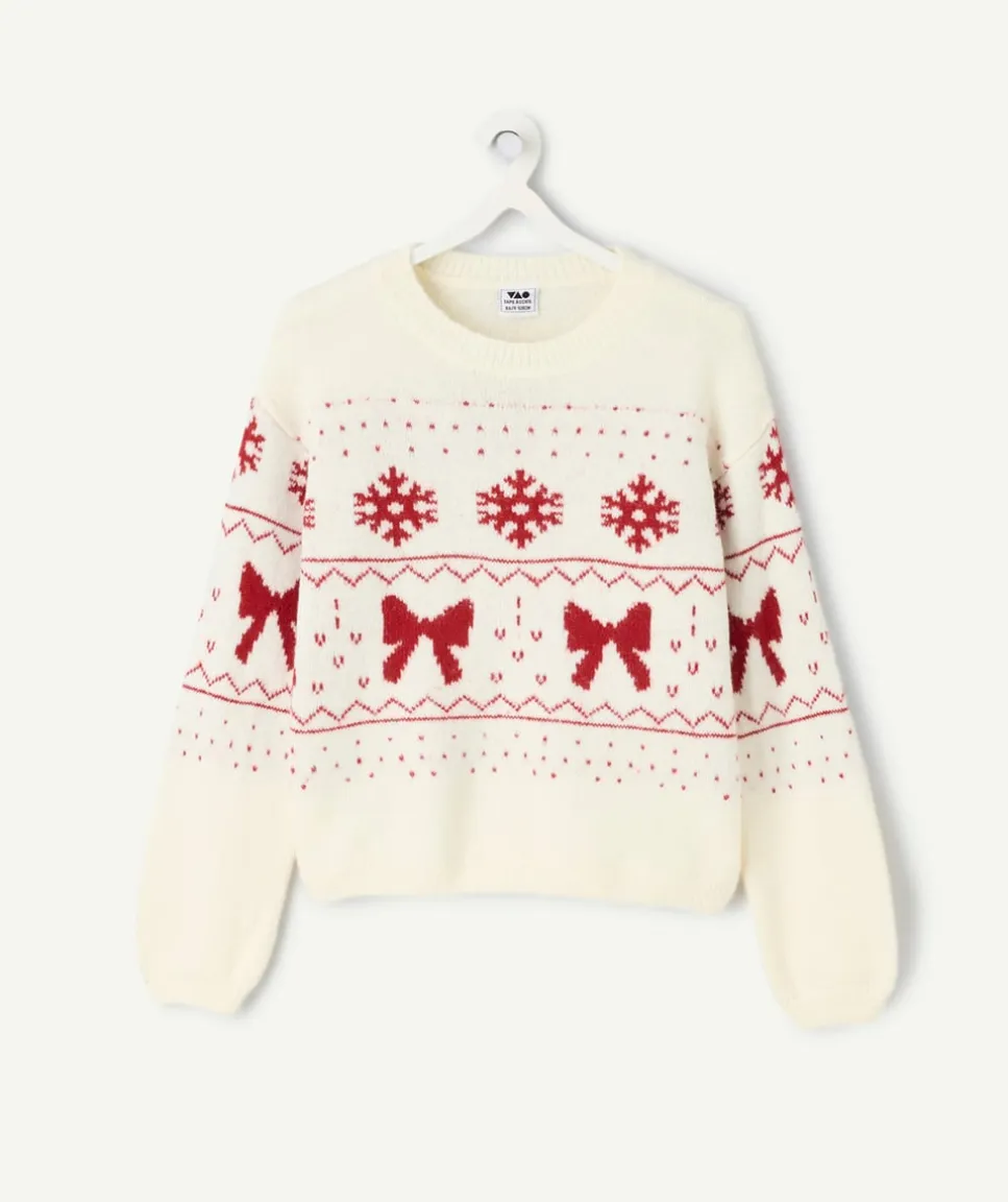 Pull fille motif noël blanc