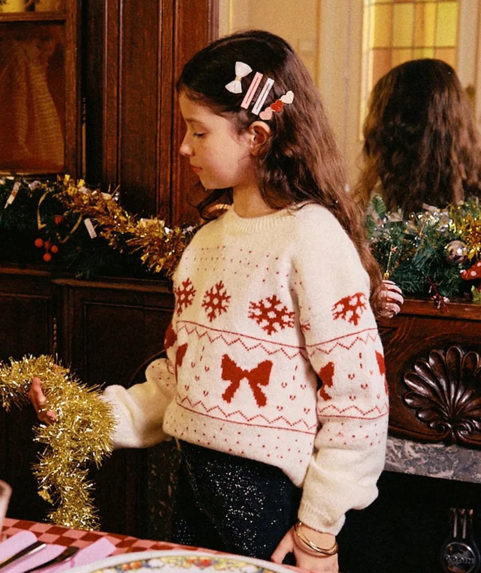 Pull fille motif noël blanc