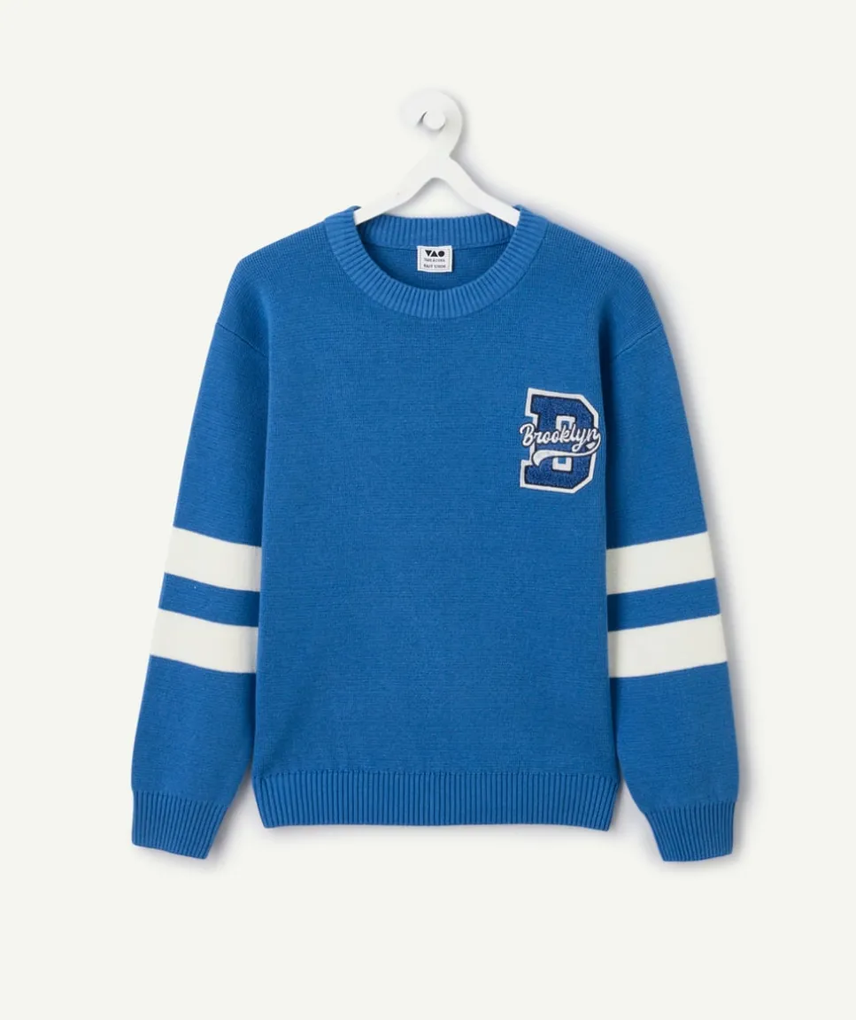 Pull garçon bleu avec patch brodé