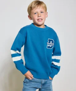 Pull garçon bleu avec patch brodé