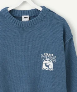 Pull garçon imprimé street vibes bleu