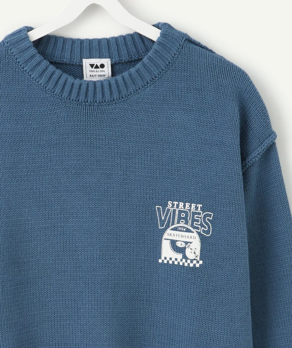 Pull garçon imprimé street vibes bleu