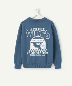 Pull garçon imprimé street vibes bleu