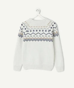 Pull garçon jacquard écru en coton