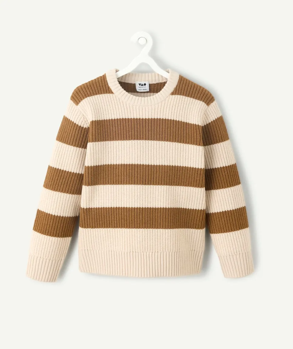 Pull garçon rayé beige et marron
