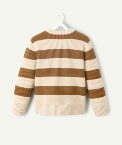 Pull garçon rayé beige et marron