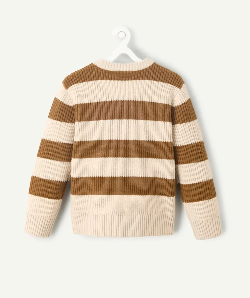 Pull garçon rayé beige et marron