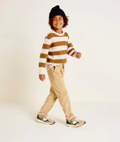 Pull garçon rayé beige et marron