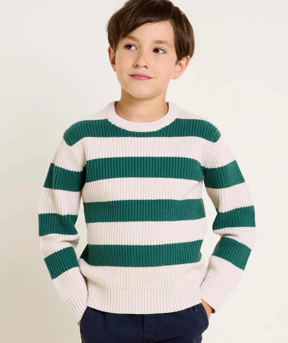 Pull garçon rayé vert et écru