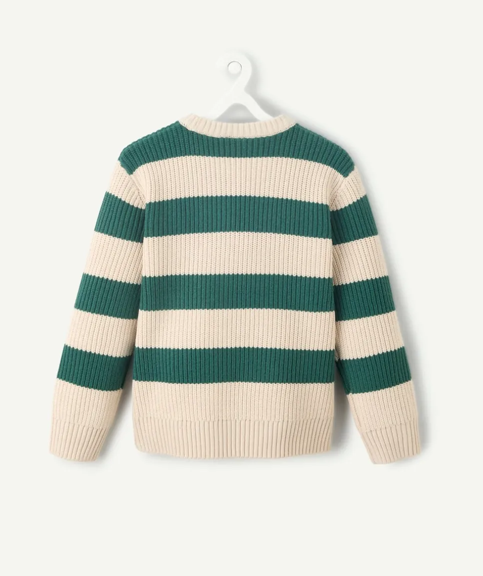 Pull garçon rayé vert et écru