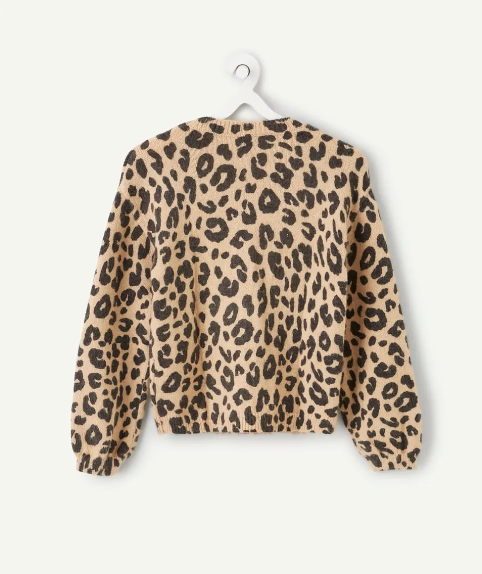 Pull imprimé léopard beige fille