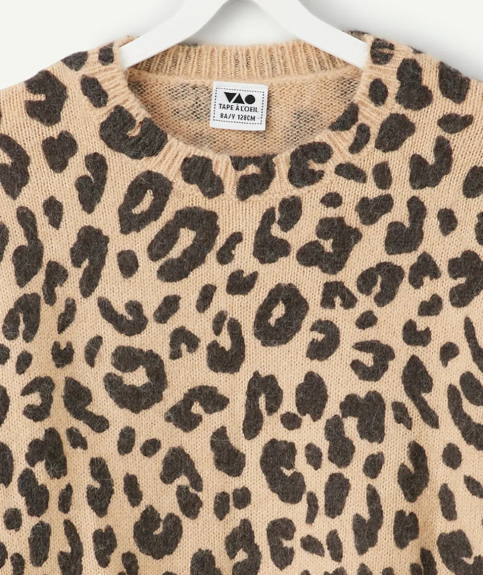 Pull imprimé léopard beige fille
