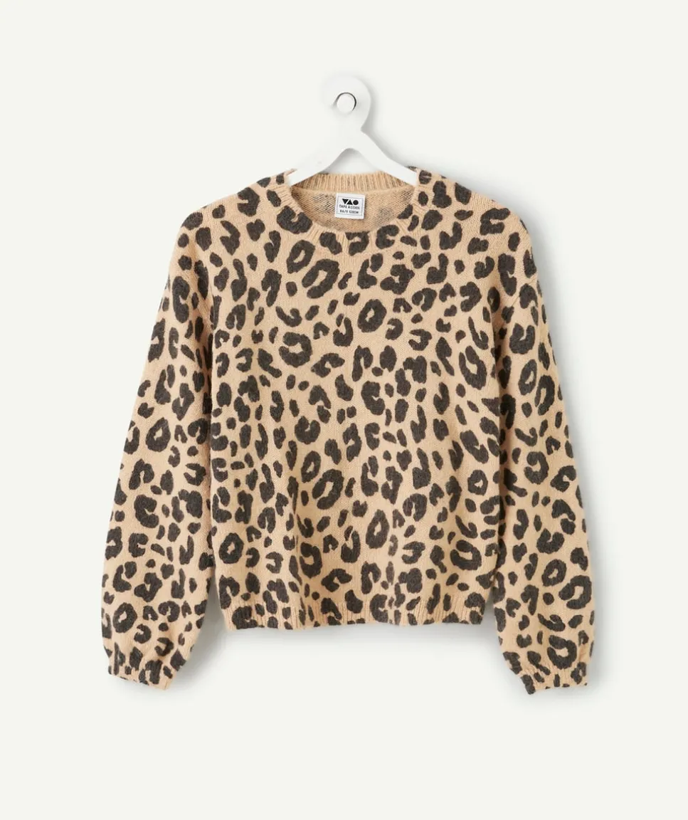Pull imprimé léopard beige fille