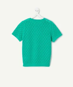 Pull manches courtes fille ajouré vert