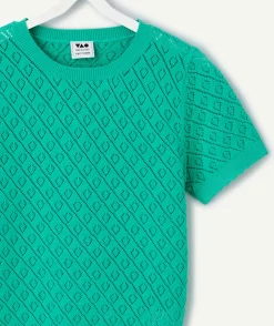 Pull manches courtes fille ajouré vert