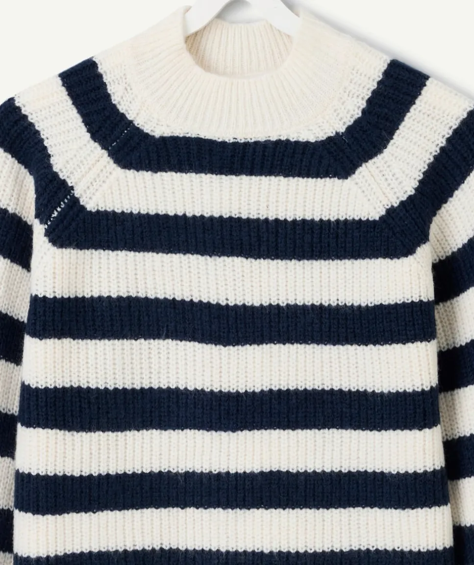 Pull rayé bleu et blanc fille