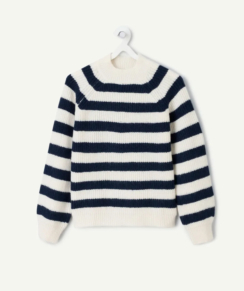 Pull rayé bleu et blanc fille