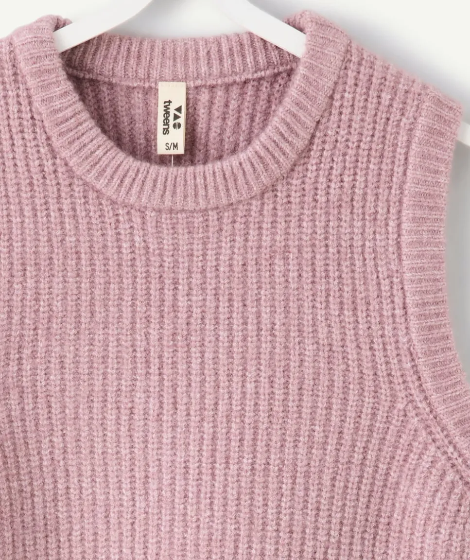 Pull sans manches fille droit rose