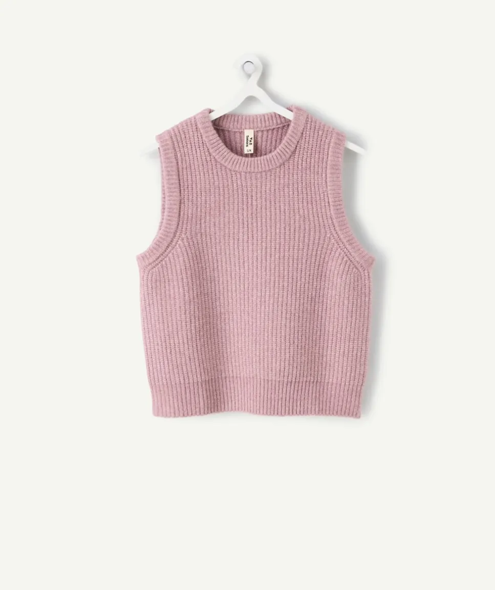 Pull sans manches fille droit rose