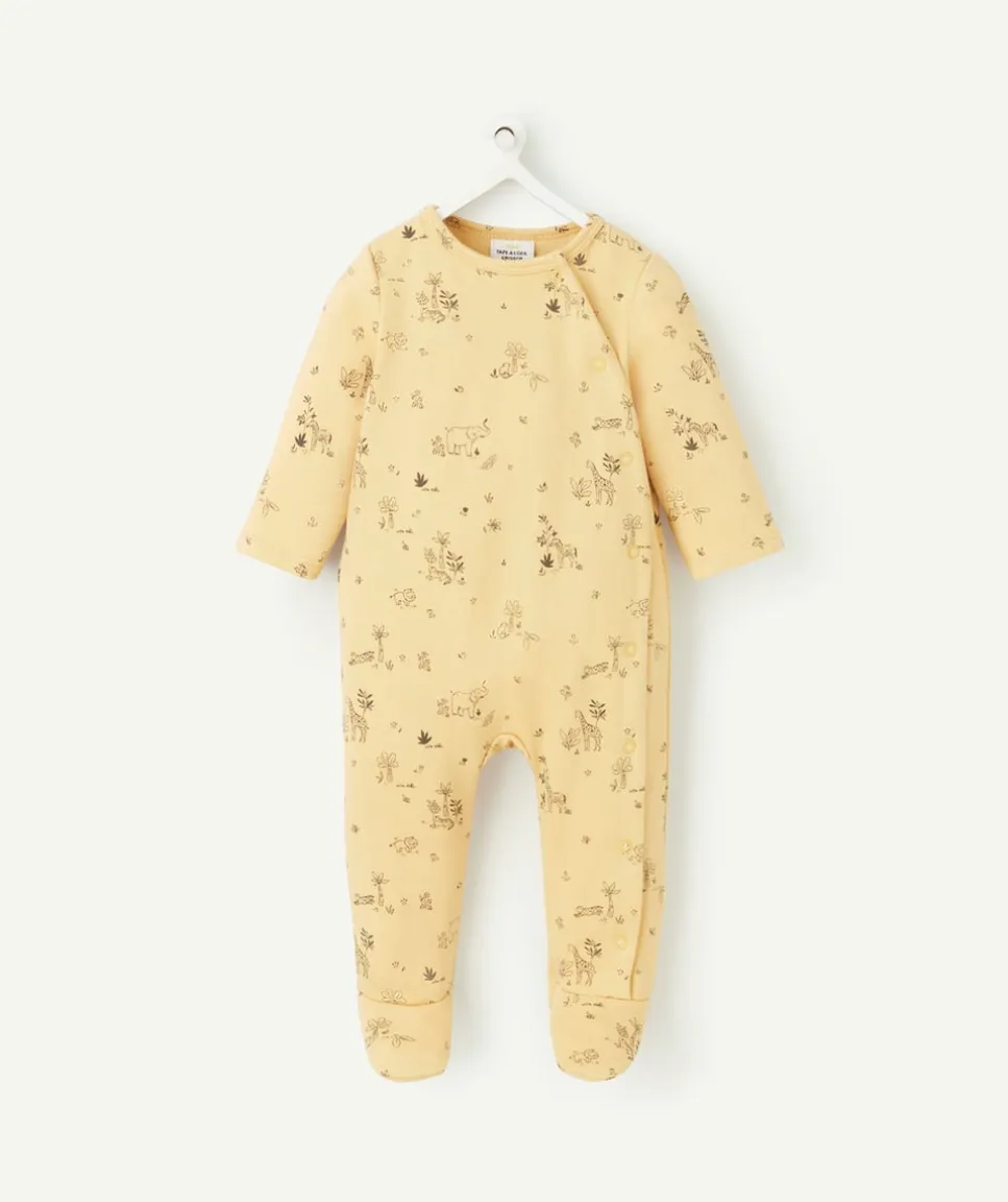 Pyjama bébé en coton bio jaune imprimé savane noir