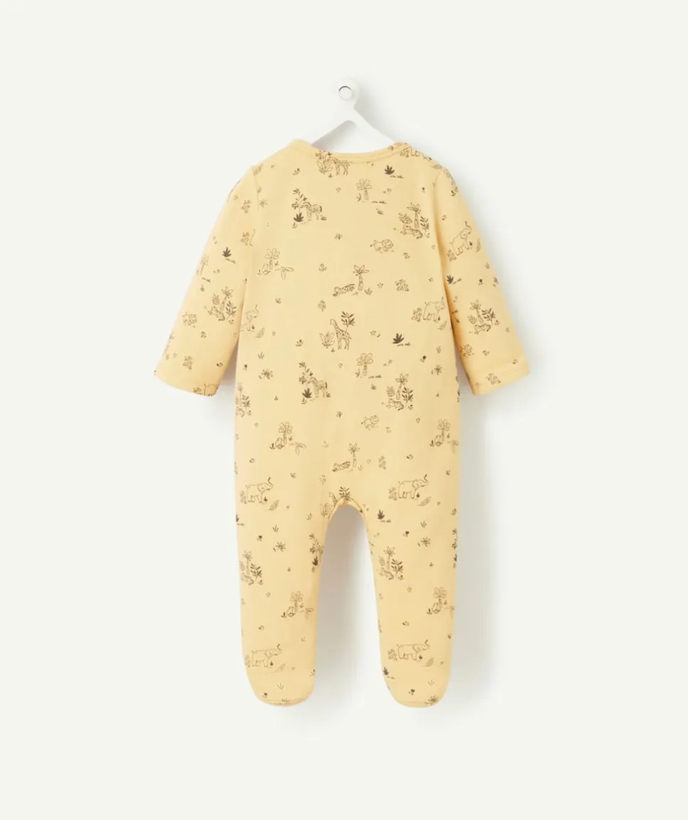 Pyjama bébé en coton bio jaune imprimé savane noir