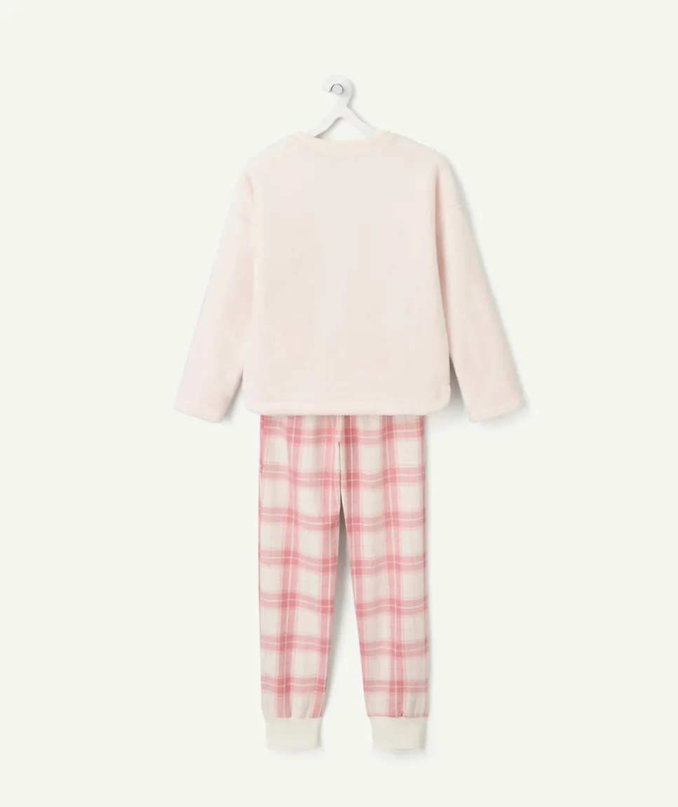 Pyjama chaud effet polaire fille rose à carreaux