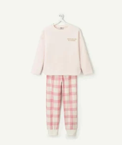 Pyjama chaud effet polaire fille rose à carreaux