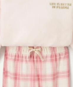 Pyjama chaud effet polaire fille rose à carreaux