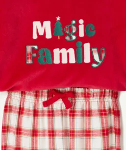 Pyjama chaud effet polaire garçon rouge avec message imprimé noël