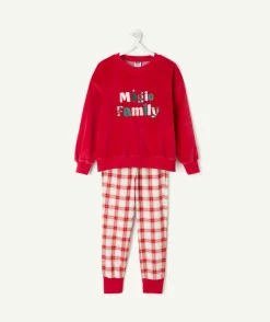 Pyjama chaud effet polaire garçon rouge avec message imprimé noël