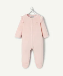 Pyjama chaud effet velours bébé fille rose à volants