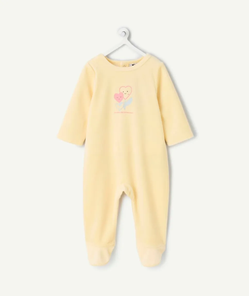 Pyjama chaud effet velours bébé fille jaune avec imprimé cœur