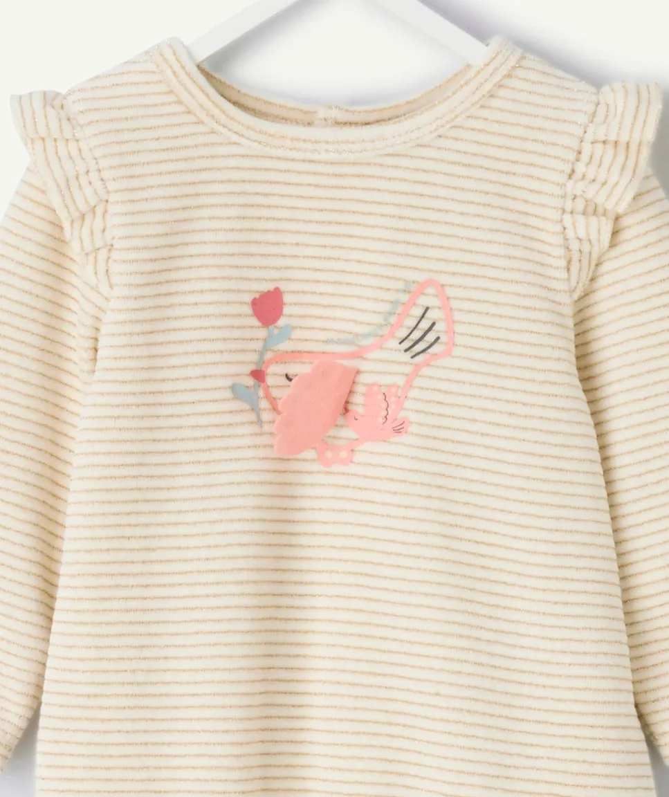 Pyjama chaud effet velours bébé fille rayé imprimé oiseau