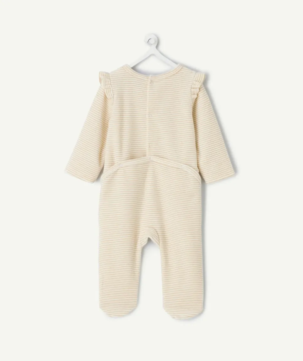 Pyjama chaud effet velours bébé fille rayé imprimé oiseau