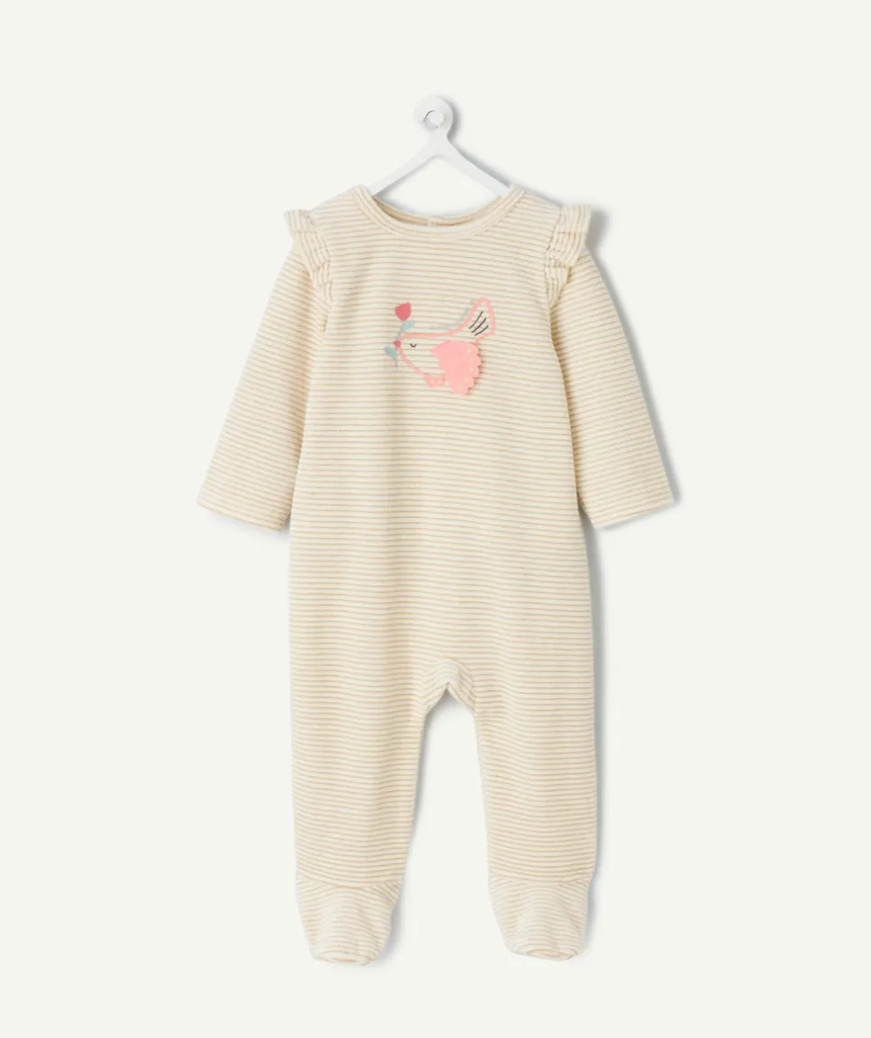 Pyjama chaud effet velours bébé fille rayé imprimé oiseau